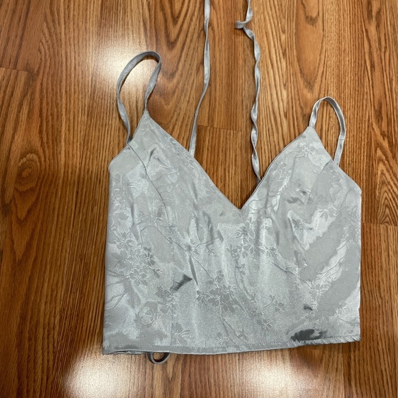 Baby blue floral crop tank with corset back straps - Picture 2 of 3